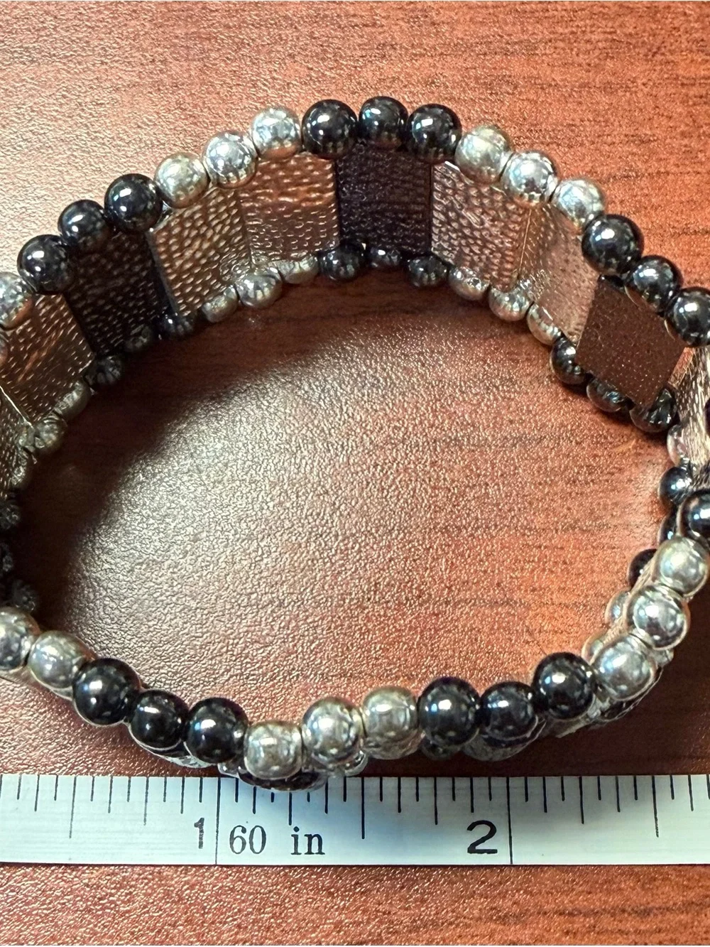 Multi-Strand Black and Silver Beaded Statement Bracelet